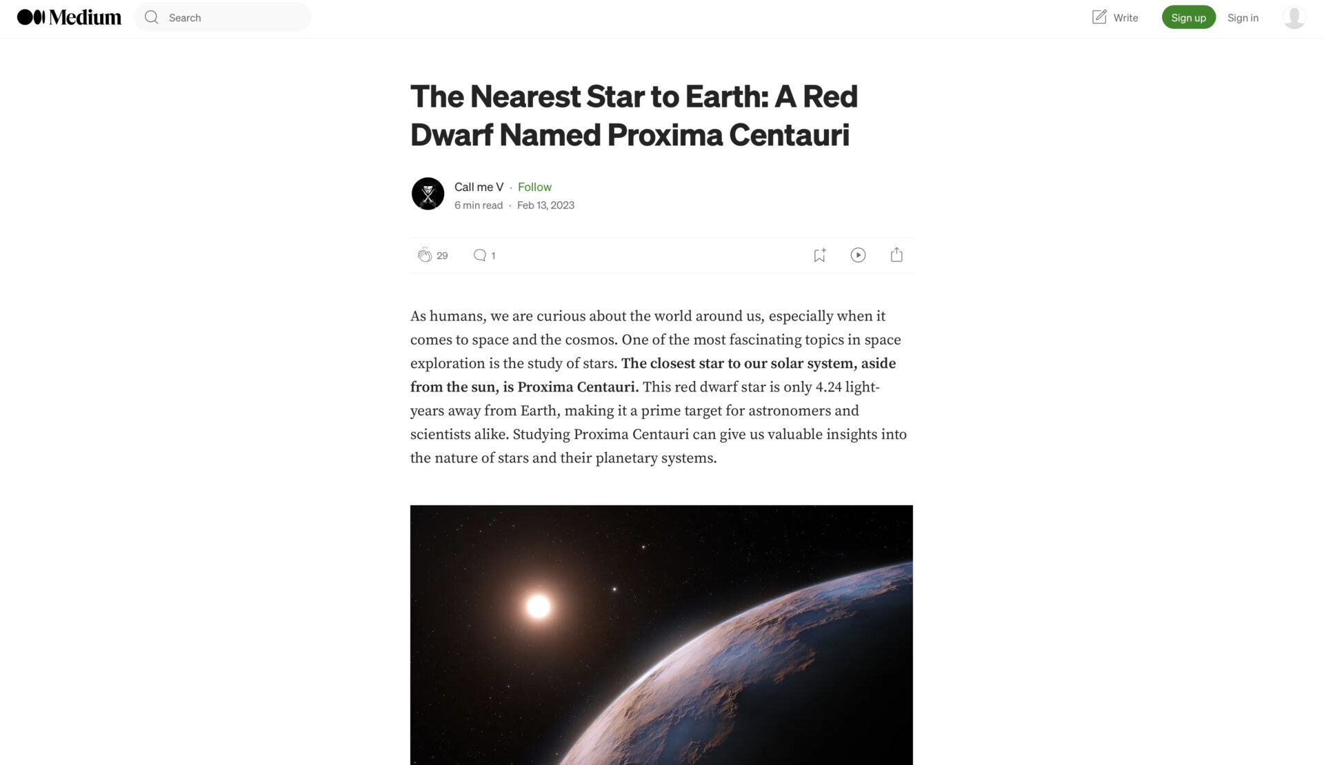 The Nearest Star to Earth: A Red Dwarf Named Proxima Centauri